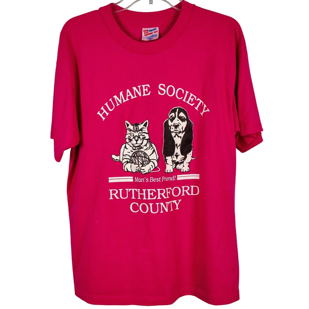 Hanes 50/50 single stitch L Humane Society Graphic Tee Pink Vintage 90s Pet Core
